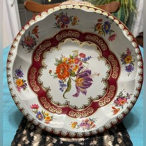 Vtg 1971 Daher Decorative Ware Rose Iris Floral Metal Bowl - home decor